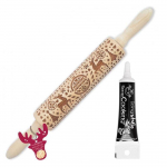 Rouleau &agrave; p&acirc;tisserie empreintes No&euml;l 39 cm + Stylo de gla&ccedil;age noir