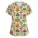 Naiste moodsad V-kaelusega l&uuml;hikeste varrukatega t&ouml;&ouml;r&otilde;ivad, taskutega, tr&uuml;kitud topid L beež