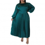 Naiste kleit &uuml;mara kaelusega laterna varrukatega suur suurus maxi kleit k&otilde;rge v&ouml;&ouml;kohaga plisseeritud &auml;&auml;rega sile pikk kleit XXL roheline