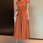 Lahtine puuvillane suvekleit Naiste &otilde;htune vintage pikk kleit Naiste l&uuml;hikeste varrukatega vabaaja kleidid naistele 15301 L