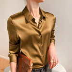 Mood vabaaja kontori naiste satiins&auml;rk avara pikkade varrukatega topid Solid Plus Size naiste pluusid Elegantne n&ouml;&ouml;bitav Vintage lihtsad naiste s&auml;rgid 25678 XXL ingver