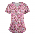 Naiste moeprindiga l&uuml;hikeste varrukatega V-kaelusmustriga topsid Taskuga t&ouml;&ouml; T-s&auml;rgid XXXL