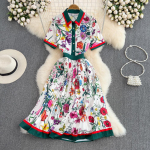 Suvised naised Euroopa stiilis disaineri Runway-kleit Vintage printiga s&auml;rgi peokleidid M