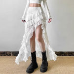 Naiste pitsiga &uuml;hendatud seelikud Must k&otilde;rge v&ouml;&ouml;kohaga volangidega ebakorrap&auml;rane pikk seelik Gooti stiilis t&auml;navamood Suvi One Size valge