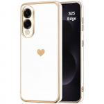 Coque pour Samsung Galaxy S25 Edge - BOOLING - Silicone Motif C&oelig;ur Antichoc Anti-Rayures Souple Blanc