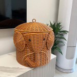 Charming Elephant Rattan-Style Storage Basket for Toys, Clothes, and More