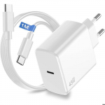 Chargeur Rapide 45W + C&acirc;ble USB-C 1M pour Samsung Galaxy S25/S25+/S25 Ultra/S25 Edge/S25 FE - Blanc