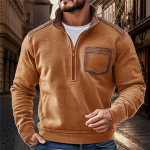 Meeste Retro Fliisist Taskuga Dressipluus V&auml;rviplokk Slim Fit Pikkade Varrukatega Poollukuga Pullover S&auml;rk Trendikas S pruun
