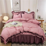 Luksuslikud Mustad Printsessi Voodipesukomplektid Kawaii Voodiseelik Lina Padjap&uuml;&uuml;r Moodne T&uuml;druk Tekikott 4 Osa Kodu Kaunistus Skirt Bed Sheet&for 1.5m bed 4pcs punane