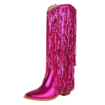 S&auml;delev kuldne p&otilde;lvini saapad naistele plokk-kontsaga metalliksinine roosakas blinglit tutid peo-show daam l&auml;&auml;ne-cowgirl litritega pikad saapad 43 pink