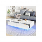 Kohvilaud - MUVOE - Moodne - 115 x 55 x 34 cm - 2 sahtlit - Integreeritud LED-valgustus valge