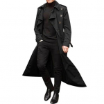 Meeste trenchcoat rev&auml;&auml;riga pikkade varrukatega &uuml;hev&auml;rviline tuulejope kaherindne pikk stiil XL must