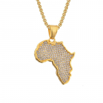 Hip Hop Iced Out Bling Aafrika Aafrika Kaart Ripats Kuldne V&auml;rv Roostevaba Teras Tsirkoon Rapper Kaelakee Meestele Naistele Ehted Kingitus 50cm