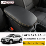 LINNUNU Car armrest box cover leather Pad Auto interior protect accessories For Toyota RAV4 XA50   2024 2025 Golden stitching