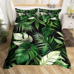 Palmilehed Tekikott Monstera Banaanilehed Tekikatted Hawaii troopiline Voodipesukomplekt Rohelised Lehed Oksad Tekikate EU Single(135x200cm) black