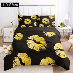 Punased huuled tekikottide komplekt Queen pol&uuml;ester armastus kaheinimesevoodi voodipesukomplekt seksikas teema t&auml;iskasvanud paar tekkekate 3D suudlusej&auml;ljed voodikate EU single(135x200cm)