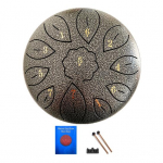 6-tollise terasest keeletrumm pulkadega, noodikleebised, 11 nooti, C-toonala, meditatsioon, jooga, heliteraapia, k&auml;si-pannitrumm, muusikaline l&ouml;&ouml;kpill j&auml;rve sinine v&auml;rv