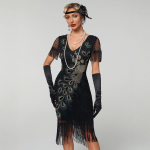 Naiste suuruses 1920ndate Gatsby Flapper kleit, litrite ja helmestega narmastega &otilde;htukleit peoks ja ballile 2XL must