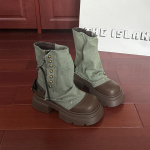 Moodsad paksud naiste pahkluusaapad Disainerplatvormkontsaga Kingad S&uuml;gis Talv Denim L&uuml;hikesed saapad Zapatos De Mujer 35 roheline