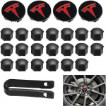 Aero rattakatted ja rattamutrite kattekomplekt Tesla logoga Model 3, Model Y jaoks (punane)
