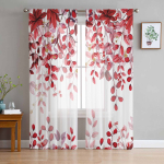 Abstract Salvirohelised Lehed Oksad L&auml;bipaistvad Kardinad ideaalsed Elutoa Kaunistuseks Akknakardin K&ouml;&ouml;gi T&uuml;ll Voile Organza Kardinad W135 x H115cm x1&Rod Pocket