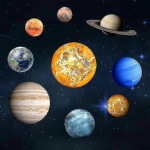 9-osalised p&auml;ikeses&uuml;steemi fluorestseeruvad seinakleebised: 9 planeedi universumi dekoratsioonikomplekt