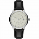 Burberry BU10000 Klassikaline &uuml;mmargune beeži sihverplaadiga musta nahkrihmaga meeste k&auml;ekell 40mm must