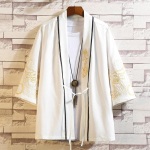 Hiina meeste Hanfu Jaapani kimono kampsun jakk iidses stiilis Ukiyoe iidne kost&uuml;&uuml;m, kuub 5XL beige