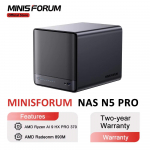 MINISFORUM N5 Pro AI Superarvuti, AMD Ryzen R9 protsessor, Toetab PCIe x16 97T, Kuni 144 TB NAS-salvestusserver PRO must