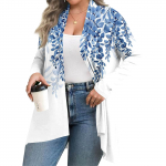 Naiste S&uuml;gis-Talvine Moodne Vabaaja Prindiga Pikkade Varrukatega Keskmise Pikkusega Kardigan-Jakk XL sinine