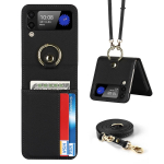 Rihma ja r&otilde;ngaga kaardihoidja &uuml;mberkeha kott Luksuslik PU-nahast kate Samsung Galaxy Z Flip 4 3 5G jaoks seisukotiga Flip4 Fundas For Galaxy Z Flip 3 must