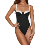 Naiste seksikas monokini lapiline v&auml;rviline seljata &uuml;hes t&uuml;kis ujumistrikoo alustraat toetav ujumiskost&uuml;&uuml;m rannariided L must
