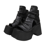 Vintage paksu talla sandaalid Naiste saapad Peep Toe ehtsast nahast mugavust t&otilde;stvad platvormkingad 35 punakaspruun