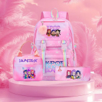 3 tk/komplekt Armas Anime Kpop Tr&uuml;kitud Seljakott Suure Mahutavusega Reisi-kott Teismelisele T&uuml;drukule Poisile Koolikott Lastele Kingitus Rucksack pink