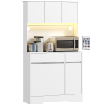 K&ouml;&ouml;gi puhvetkapp k&otilde;rge k&ouml;&ouml;gis&auml;ilituskapp RGB LED-valgusti, t&ouml;&ouml;pind, 6 ust, 2 sahtlit, valge 100 x 38 x 180 cm