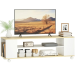 Rattaga TV-alus 120 cm, TV-kapp televiisoritele kuni 55 tolli, 2 avarat riiulit, valge ja naturaalne 120 x 40 x 38.5 cm