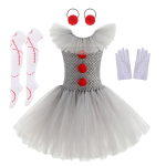 T&uuml;drukud Kloun Hall Lapsed Joker Halloweeni Kost&uuml;&uuml;m Tutu Kleit Lapsed Karnevali Peo Cosplay Kost&uuml;&uuml;m Laste Kleit 8-9Y(XL) white
