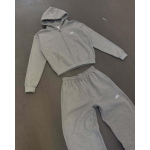 Naiste &uuml;legabariidiline kapuutsiga lukuga dressipluus ja sobivad dressip&uuml;ksid komplektina Hall Sinine Streetwear Vabaaja Pikkade varrukatega Talvekomplekt Large gray