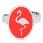 Les Tr&eacute;sors De Lily [Q2452] - Bague cr&eacute;ateur acier 'Flamant Rose' orange argent&eacute; - 16x12 mm oranž