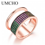 UMCHO Rainbow Stone Cuples S&otilde;rmused 925 Sterling H&otilde;bedast S&otilde;rmused Naiste Kihlas&otilde;rmus H&otilde;bedane 925 V&auml;&auml;riskivide Peened ehted 7