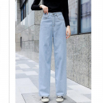 K&otilde;rge v&ouml;&ouml;kohaga naiste teksad Vintage laiad teksad Pikad naiste vabad p&uuml;ksid, sirged p&uuml;ksid S helesinine v&auml;rv