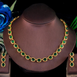 CMM luksuslik kollase kulla v&auml;rvi kuninglik sinine ovaalne kuubikujuline tsirkooniumoksiidist kaelakee k&otilde;rvar&otilde;ngad smaragdroheline