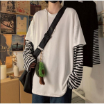 Pikkade varrukatega v&otilde;lts kaheosaline T-s&auml;rk Triibulised suured s&auml;rgid Meeste riided Meeste Mood 2022 Uued Suured T-s&auml;rk R&otilde;ivad T-s&auml;rk S valge