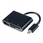 3-in-1 Micro USB to USB2.0+SD+TF Adapter Micro USB OTG to USB2.0 Adapter SD TF Micro SD kaardilugeja must