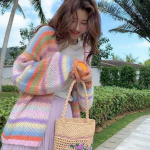 Rainbow Stripe Cardigan 2022 Uus kootud kardigan lahtine varakevadine ja s&uuml;gisene kampsun, pehme ja vahajas kampsun One Size roosa