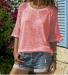 Suvine l&uuml;hikeste varrukatega avara pluus naiste O kaelusega vabaaja massiivne pullover, naine, moodne pits, splaissitud kontori naiste topid 22082 S