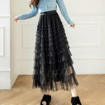 MOUKYUN Magus seelik Prantsuse printsess, ilus tuhandekihiline lehtv&otilde;rk, temperament A-line haldjas naiste koogiseelikud Faldas One Size must