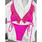 3 Colors Ruffled Deep V Halter Bikini Women Swimwear Female Swimsuit Two-pieces Bikini set Bather Bathing Suit Swim Lady