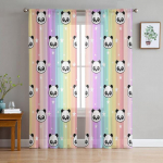Panda Stars Rainbow Stripes L&auml;bipaistvad kardinad elutuppa Magamistoa K&ouml;&ouml;gi kaunistus Akna Voiles Organza t&uuml;llkardin 1 PCS W100XH250cm