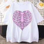 Naiste Esteetiline Punk Love Skeleton T-s&auml;rk Suvine l&uuml;hikeste varrukatega T-s&auml;rgid Harajuku Y2K Oversized Top Streetwear Vintage s&auml;rk Riided S valge